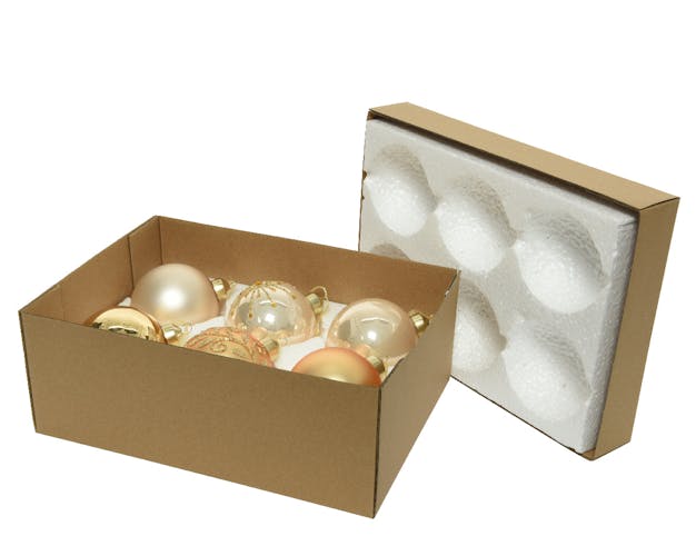 Boules de Noël dorées et blanc crème en verre (boîte de 6)