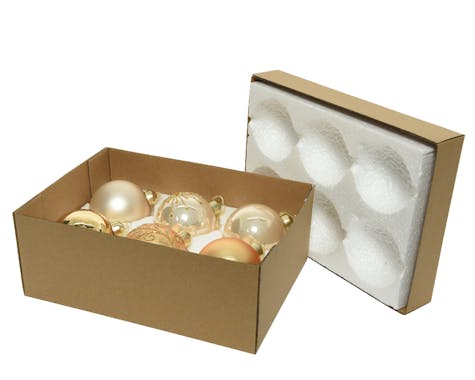 Boules de Noël dorées et blanc crème en verre (boîte de 6)