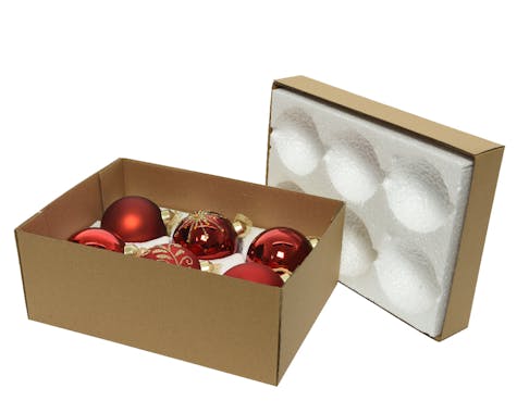 Boules de Noël rouges en verre avec et sans motif (boîte de 6)