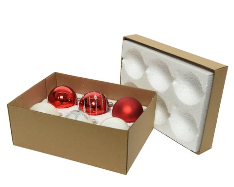 Boules de Noël rouges et blanches en verre (boîte de 6)