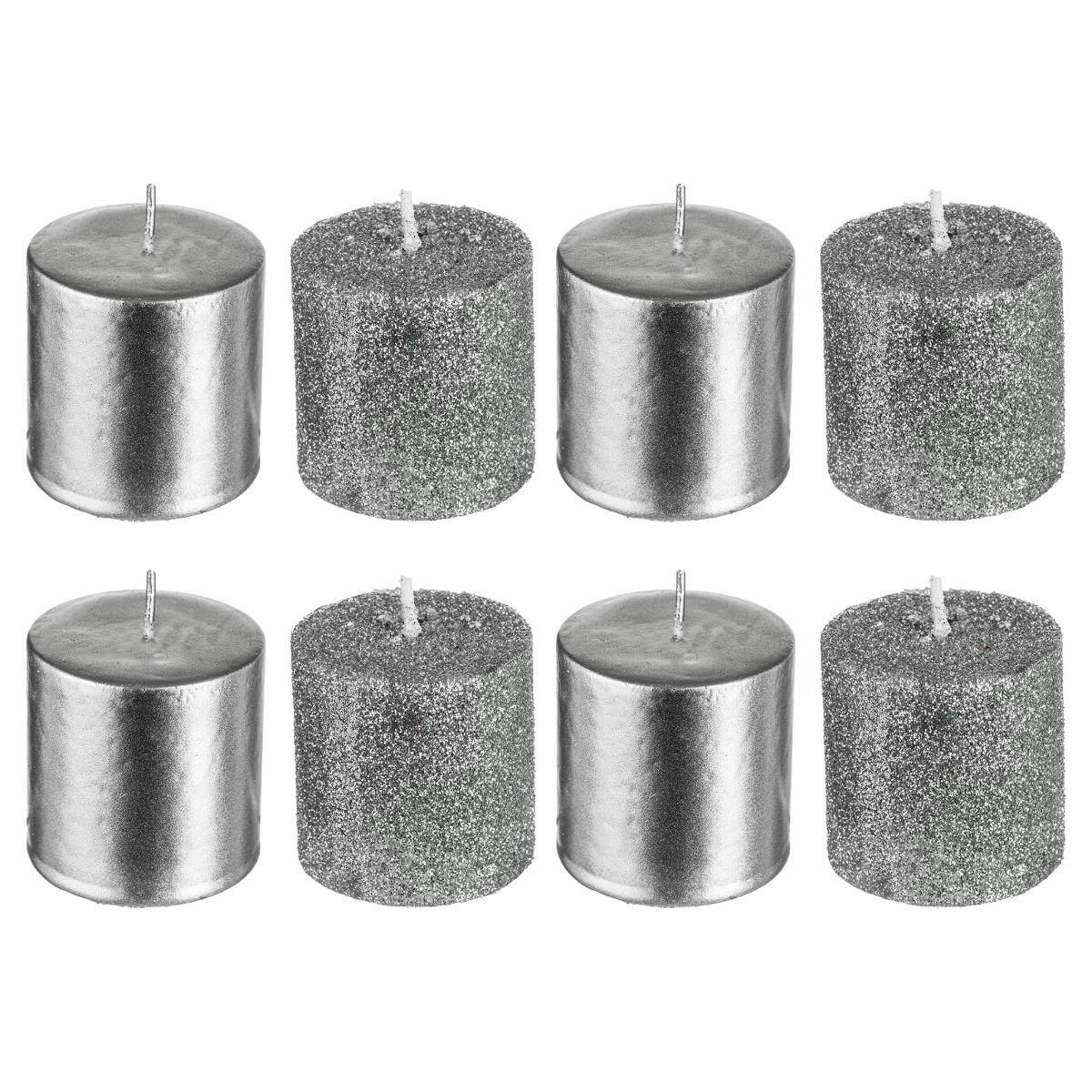 Boite de 8 bougies votives argentées paillettées