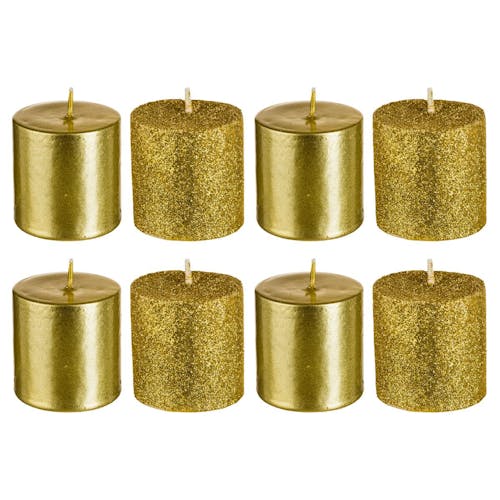 Boite de 8 bougies votives dorées paillettées