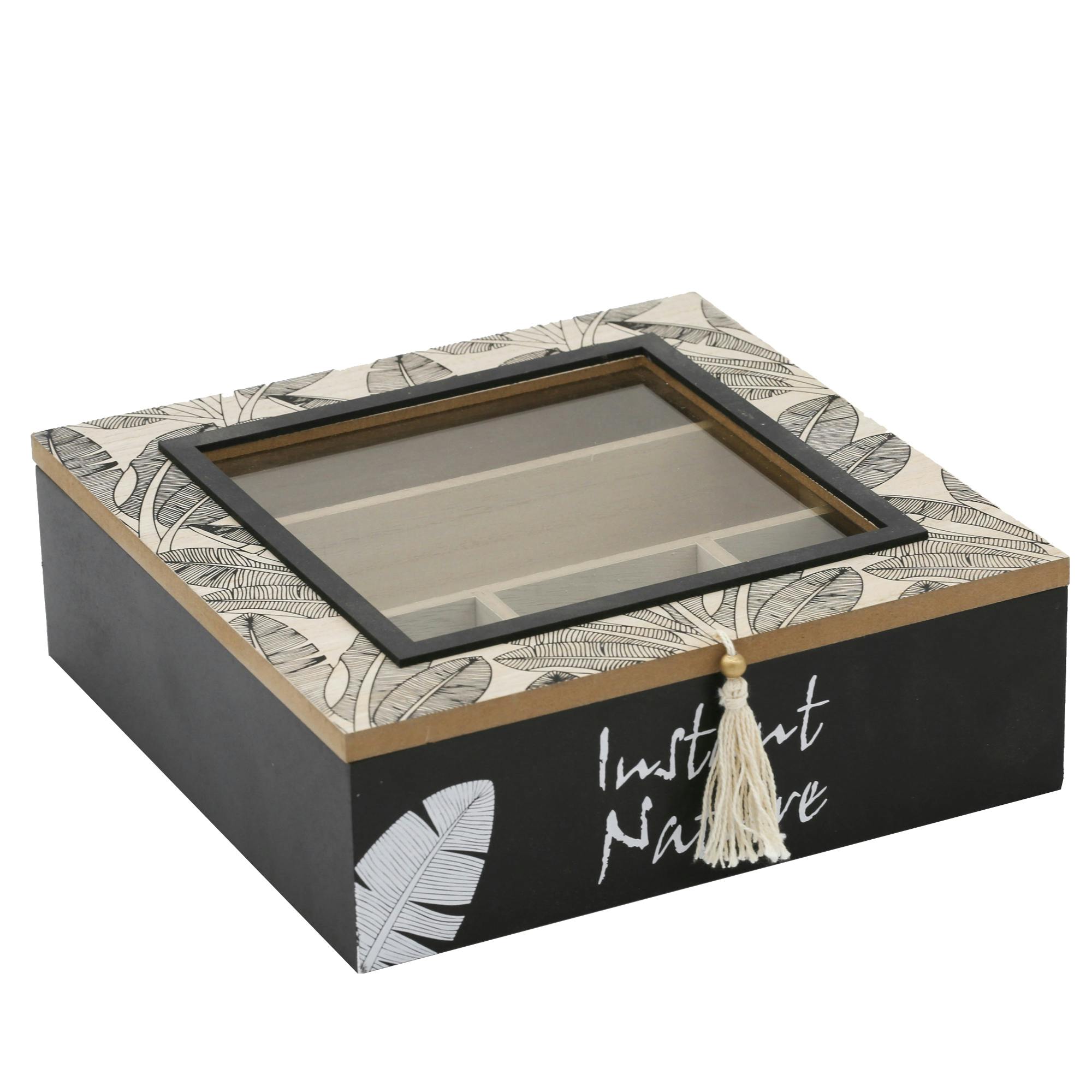 Boite de rangement 5 compartiments décor feuilles