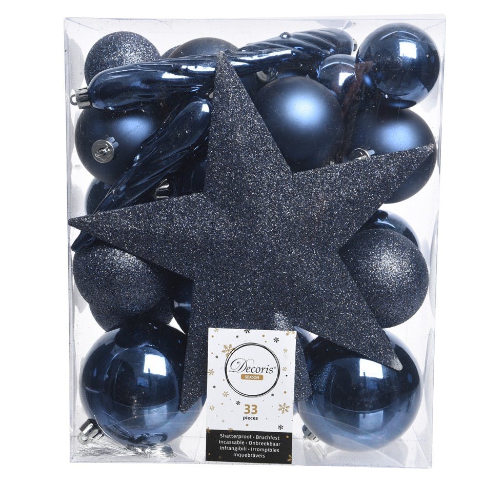 Boite décoration Noël dominante bleue 33 pièces