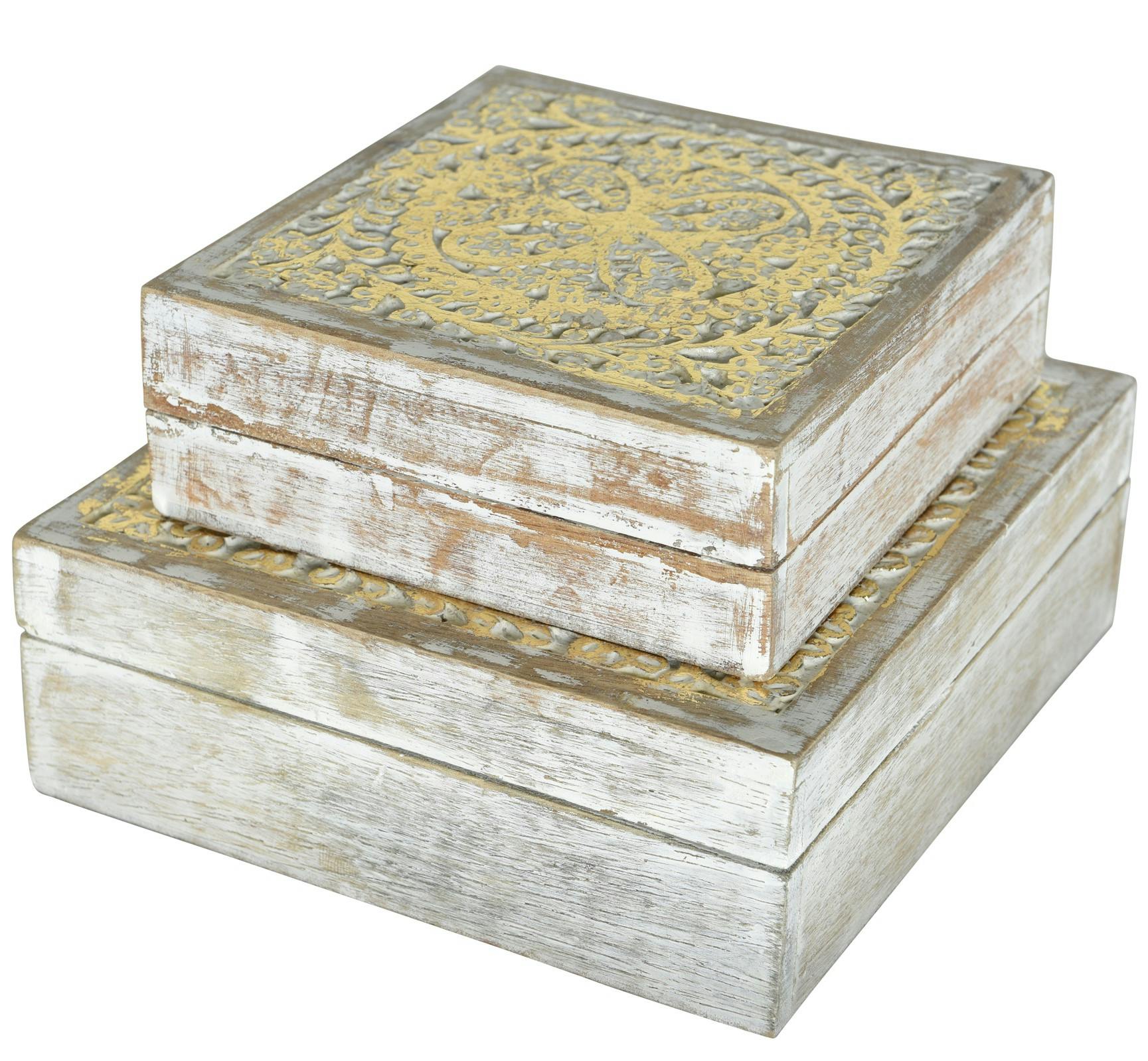 Boite en bois de manguier décor sculpté (lot de 2)