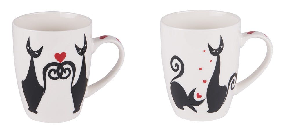 Boîte métal avec 2 mugs décor chats cœurs modèle 2