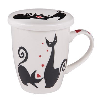 Boîte métal avec tisanière décor chats cœurs modèle 2