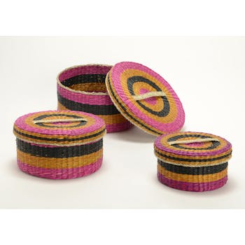 Boite ronde fibre colorée dominante fuschia moyen modèle