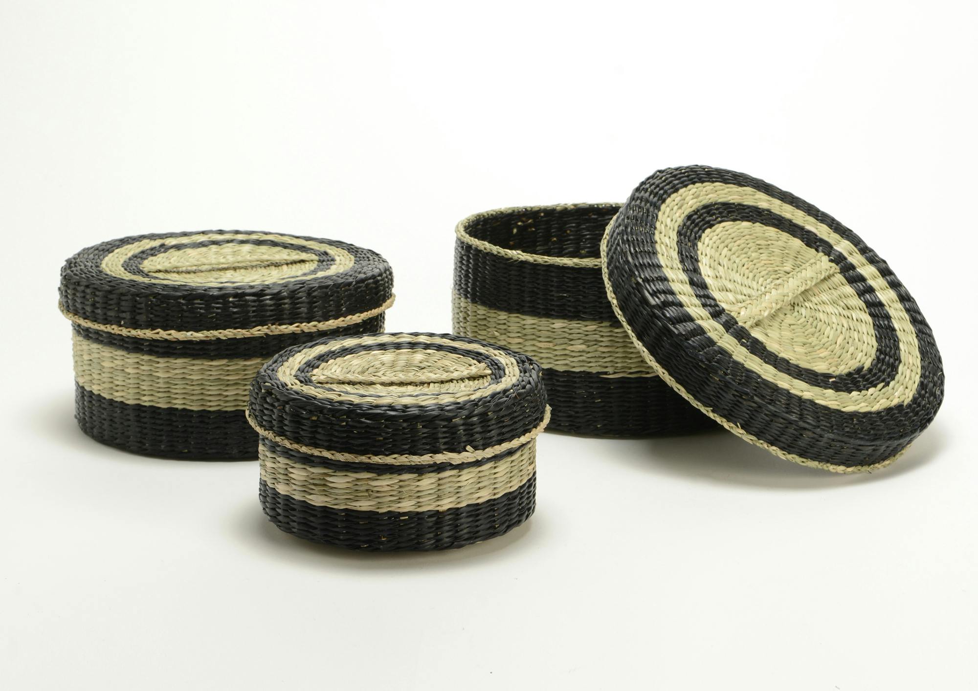 Boite ronde fibre naturelle et noire grand modèle