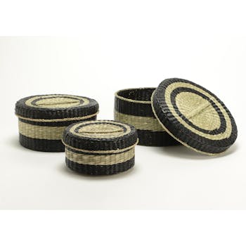 Boite ronde fibre naturelle et noire moyen modèle
