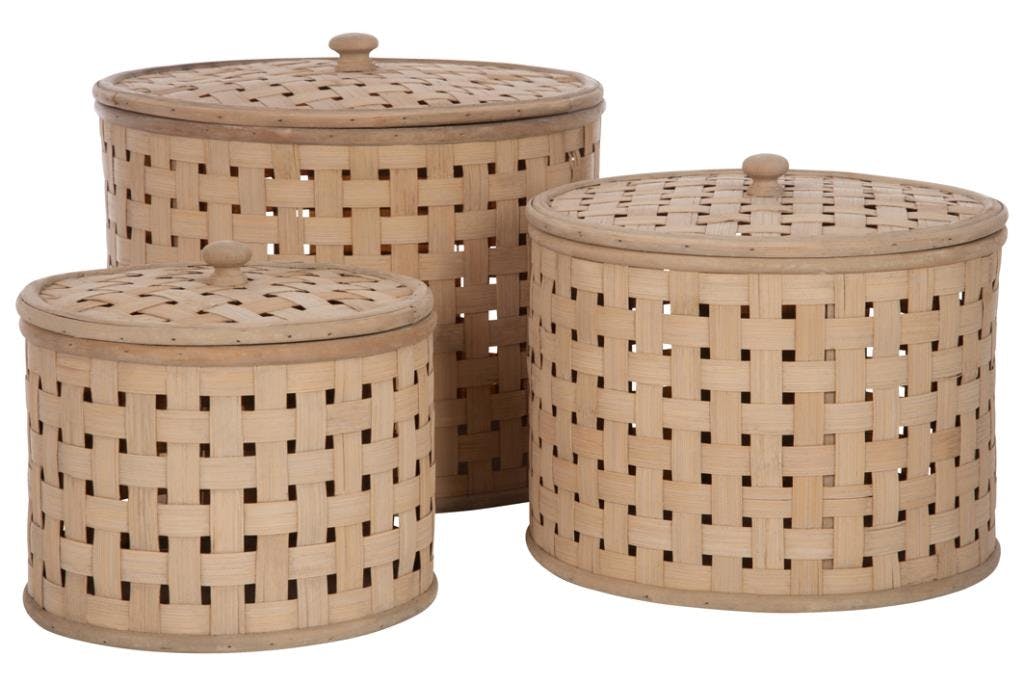 Boite ronde tressée bambou naturel Grand modèle 32x24cm