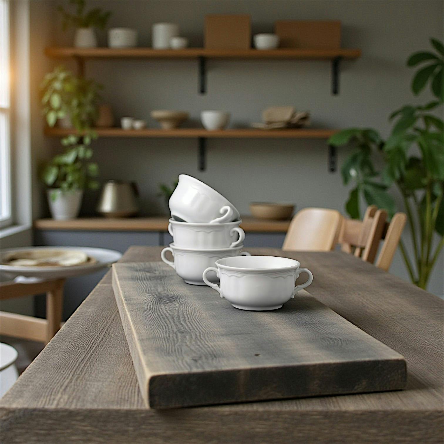 Bol à soupe avec anses en porcelaine blanche (lot de 4) ELDA