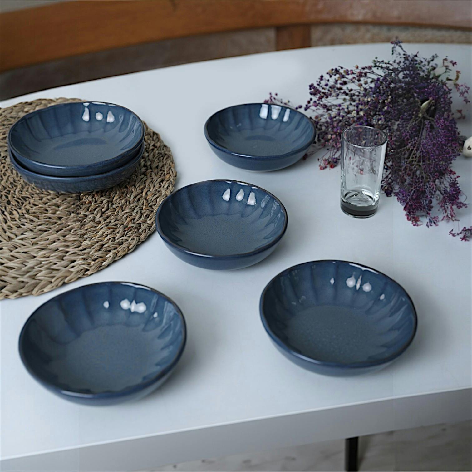 Bol apéro bleu foncé forme fleur (lot de 6) EFIRA