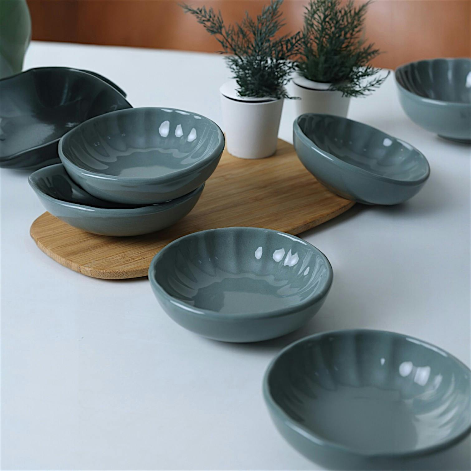 Bol apéro bleu gris forme fleur (lot de 6) EFIRA