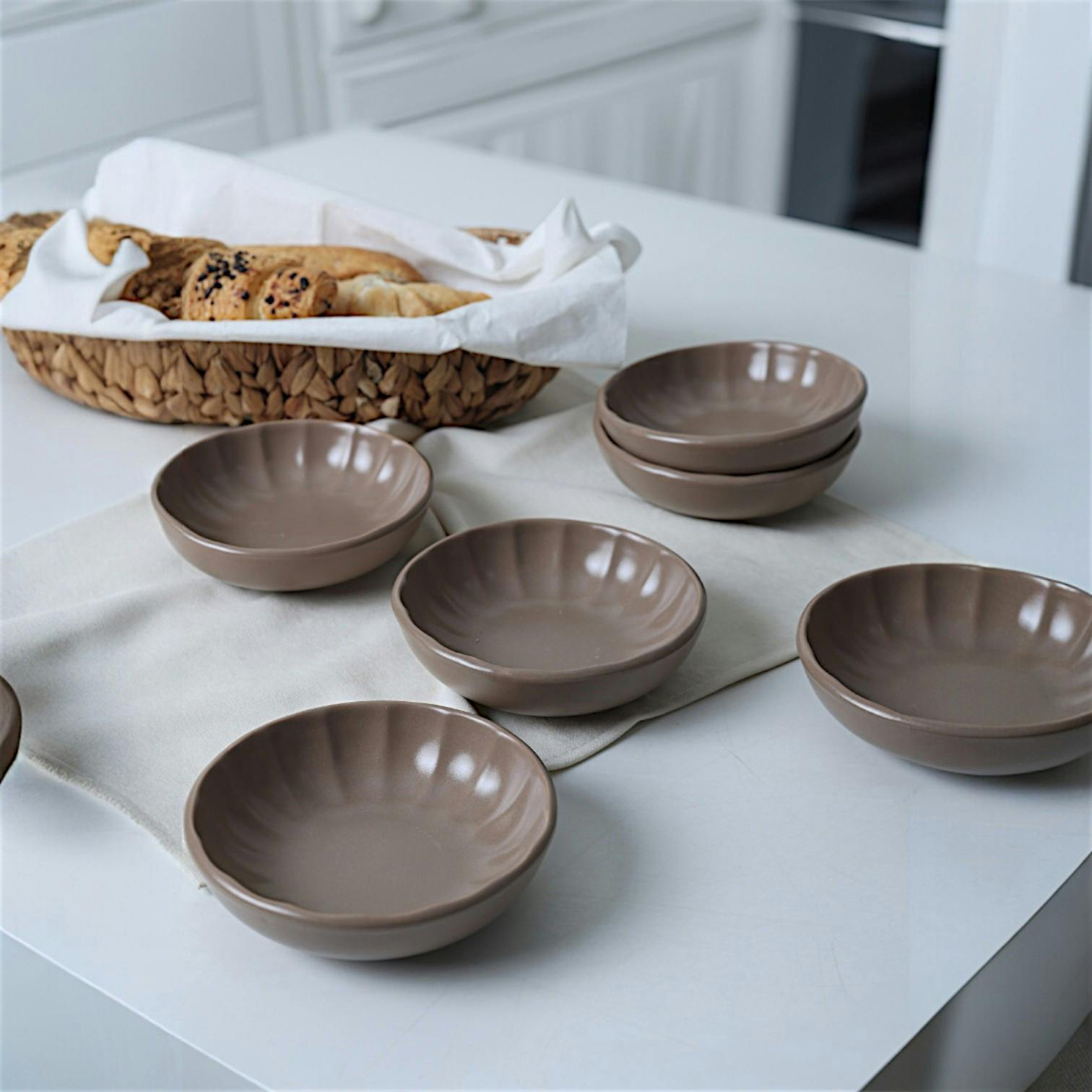 Bol apéro brun cendré forme fleur (lot de 6) EFIRA