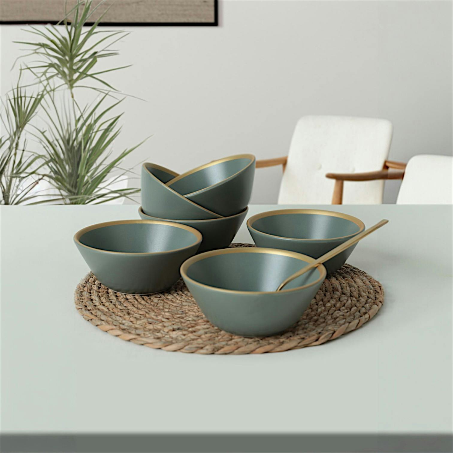 Bol apéro vert sauge & or (lot de 6) EFIRA