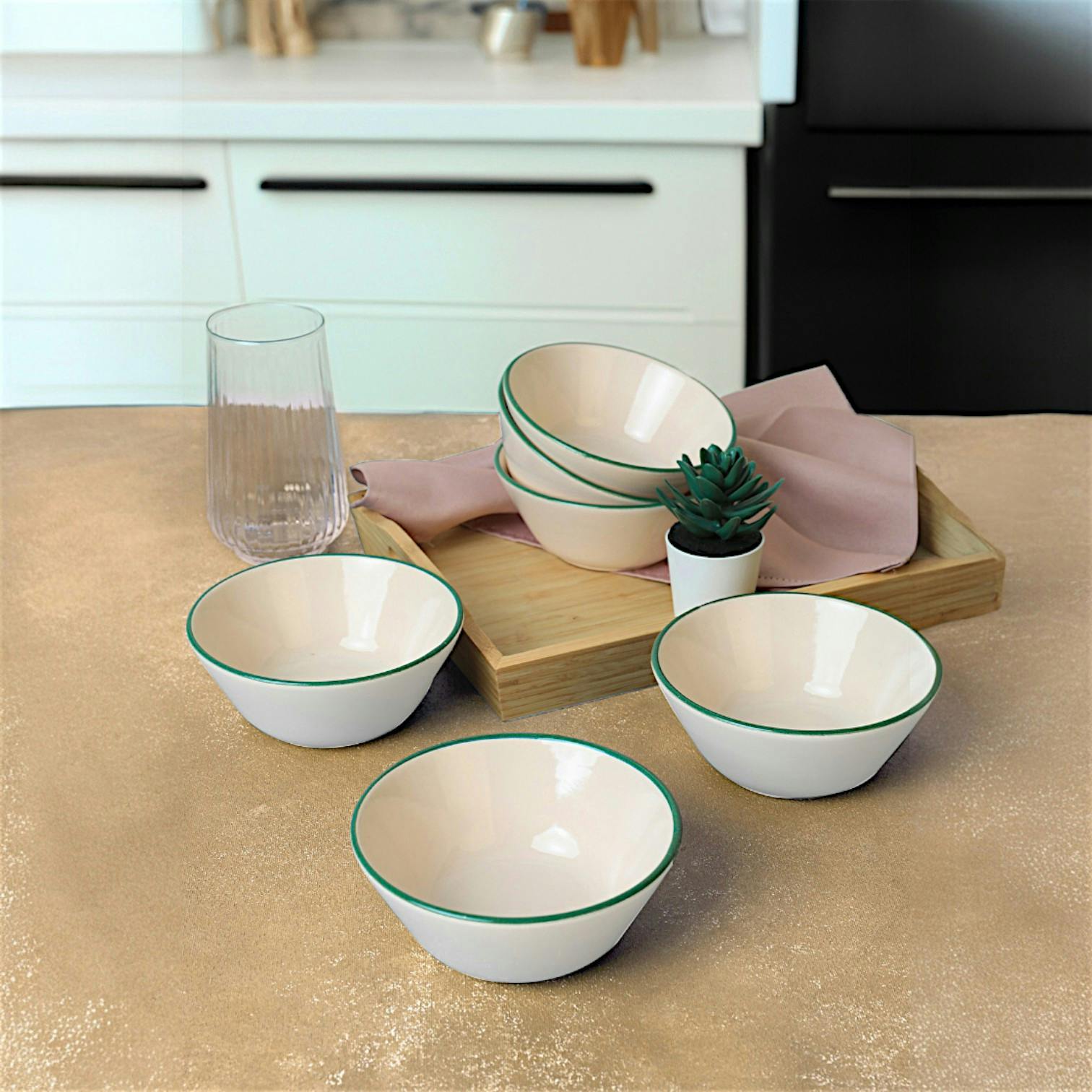 Bol céréales à bord vert en céramique (lot de 6) EFIRA
