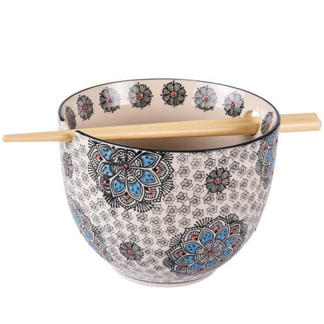 Bol et baguettes décor arabesques bleues modèle 1