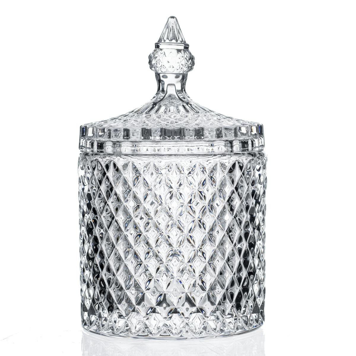 Bonbonnière ronde en verre ciselé façon diamant D10xH18cm