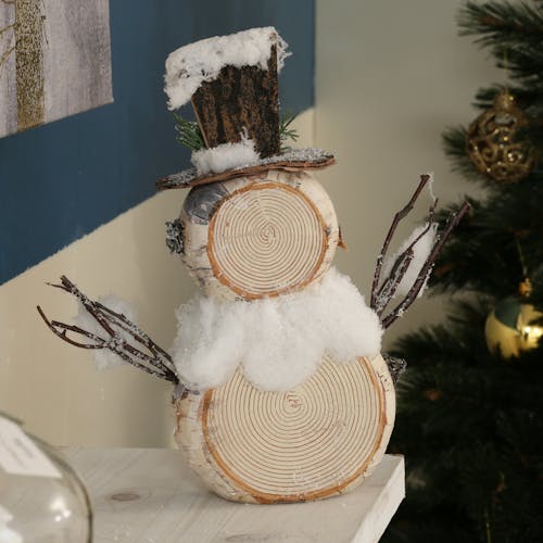 Décoration de Noël bonhomme de neige effet bois