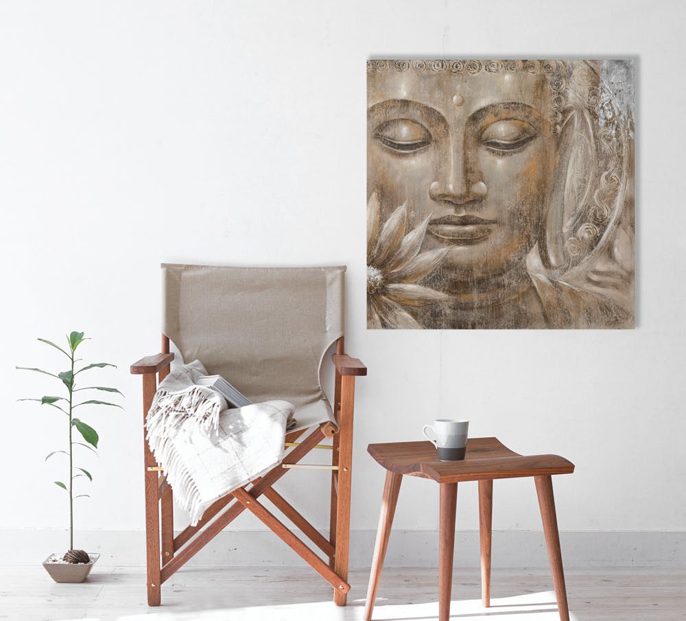 Tableau Peinture Blanc Et Doré 100x100 Cm - Fait Main - Style Art Déco - Neuf