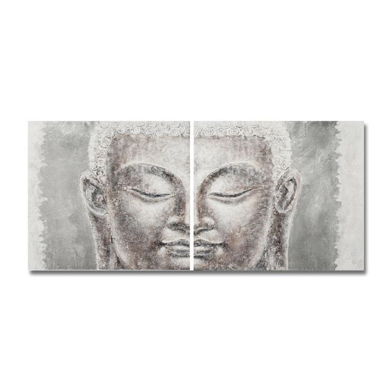 BOUDDHA 200x100 Set de 2 Tableaux acrylique rectangle Marron et Argent avec feuilles de métal