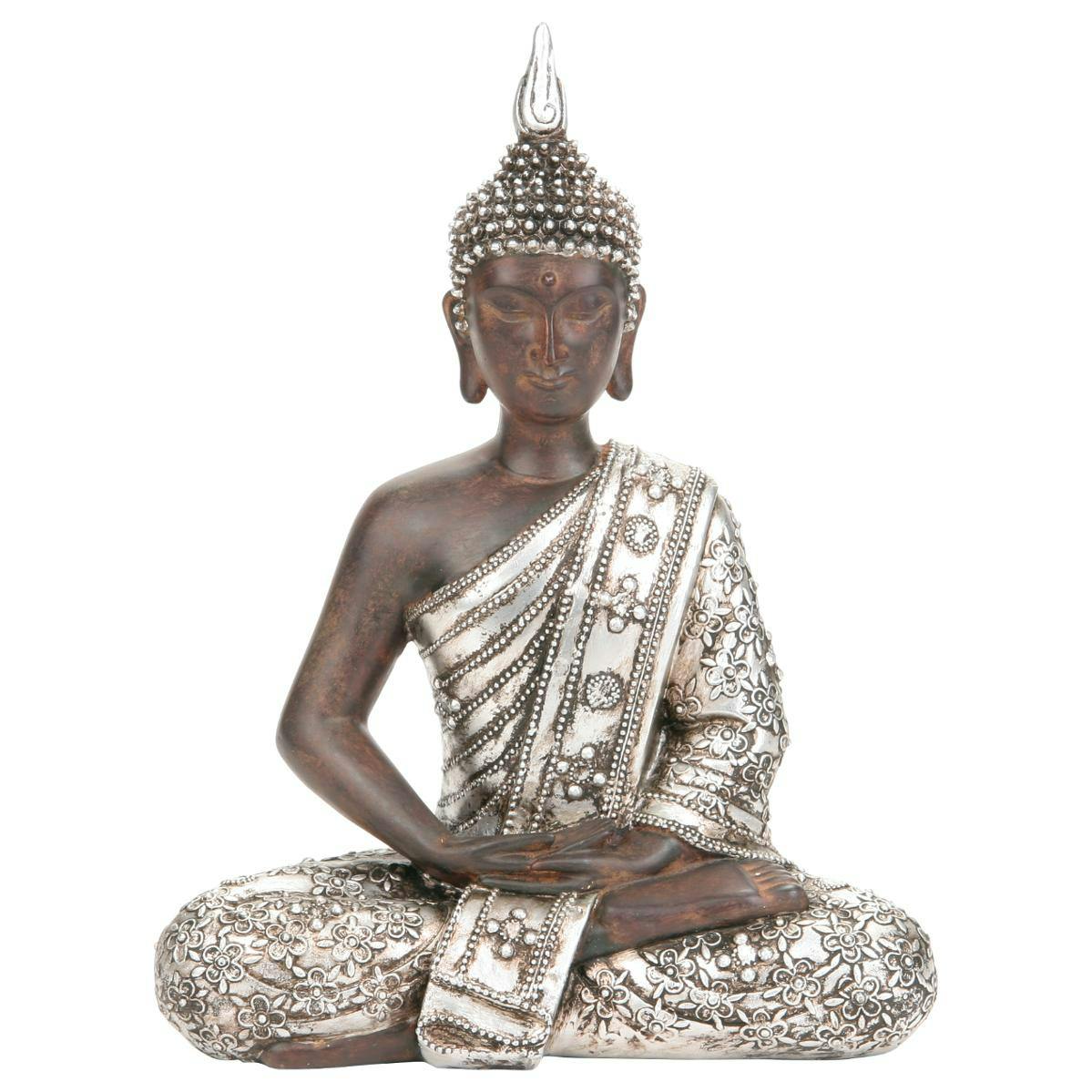 Bouddha argenté assis en méditation H28cm