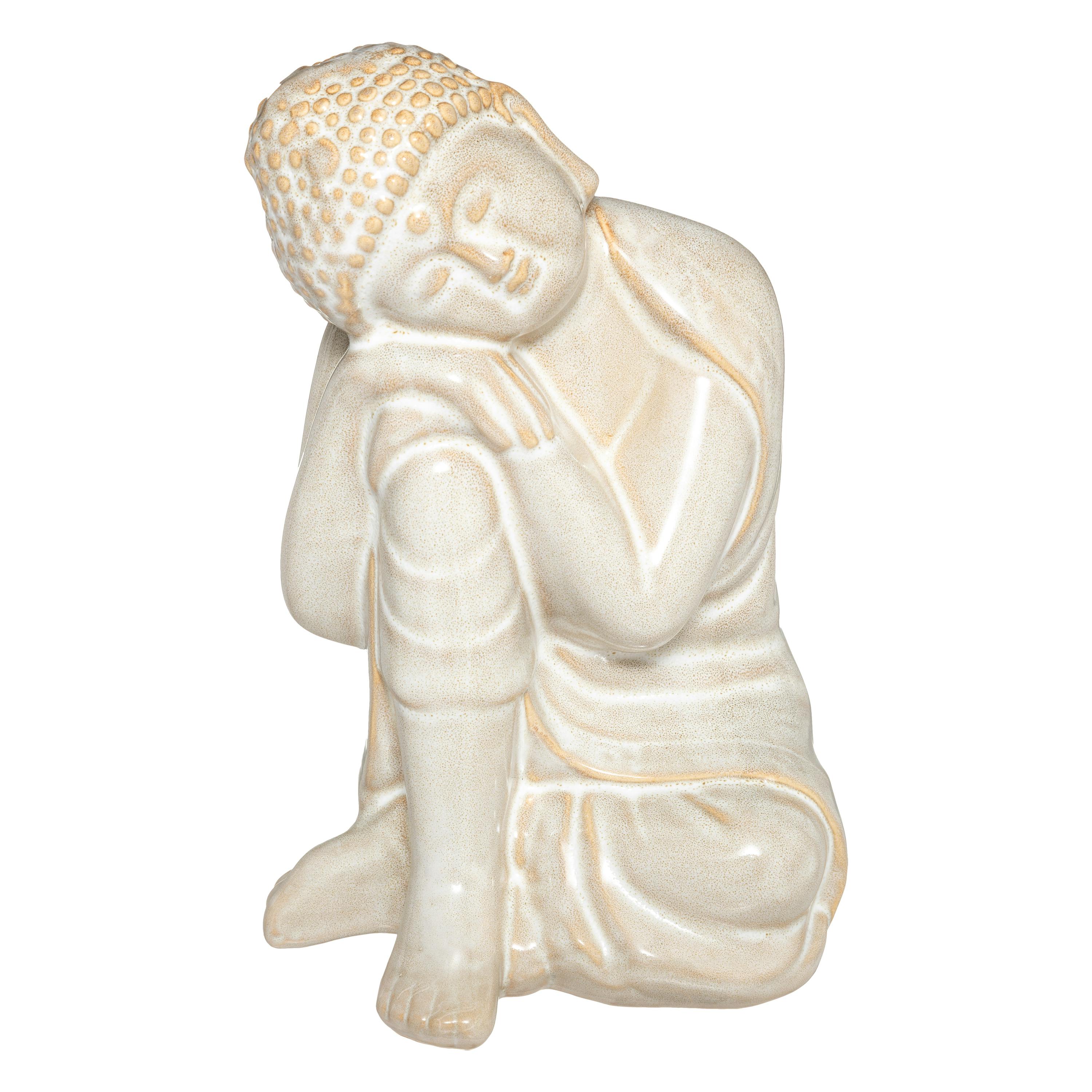 Bouddha assis en céramique blanche