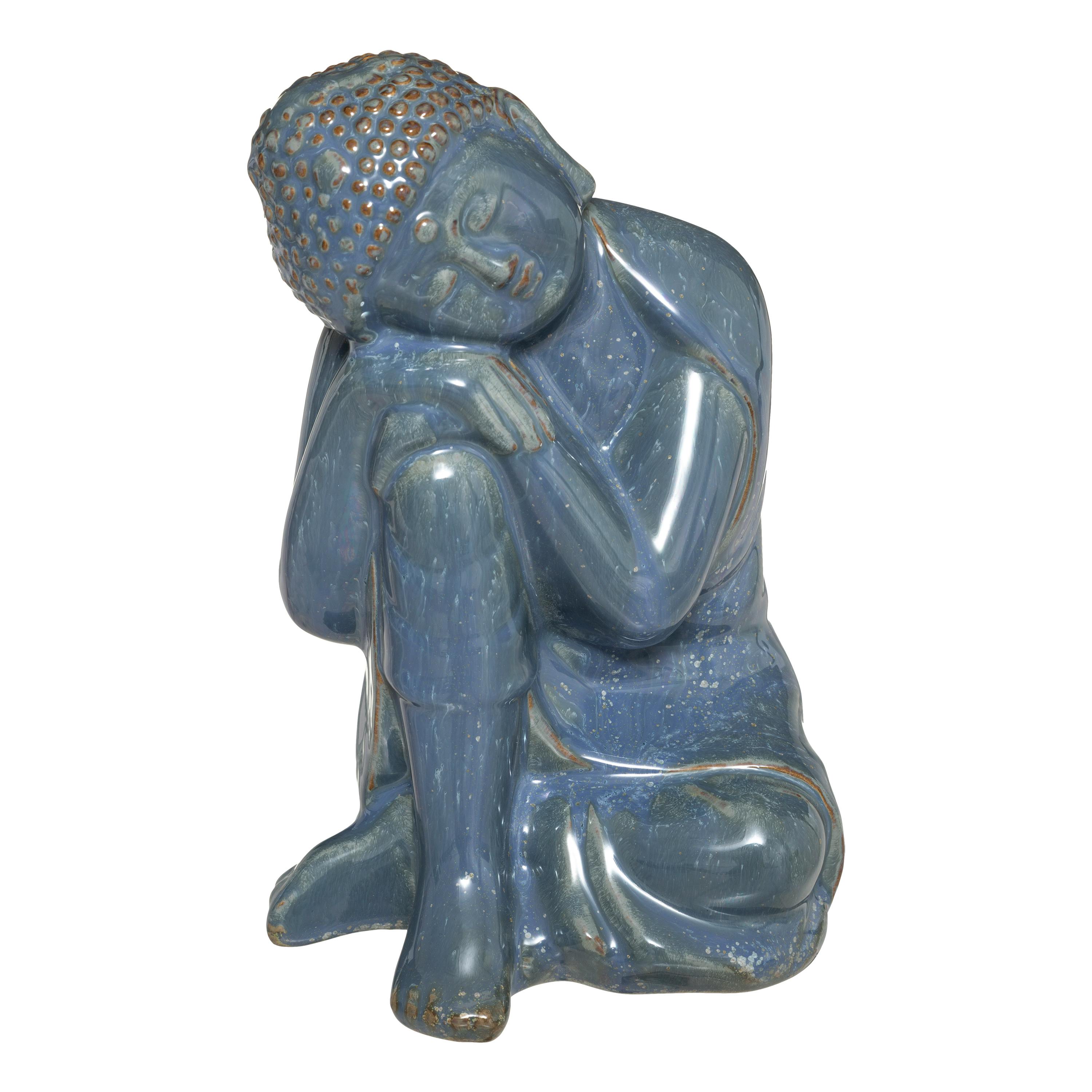 Bouddha assis en céramique bleue