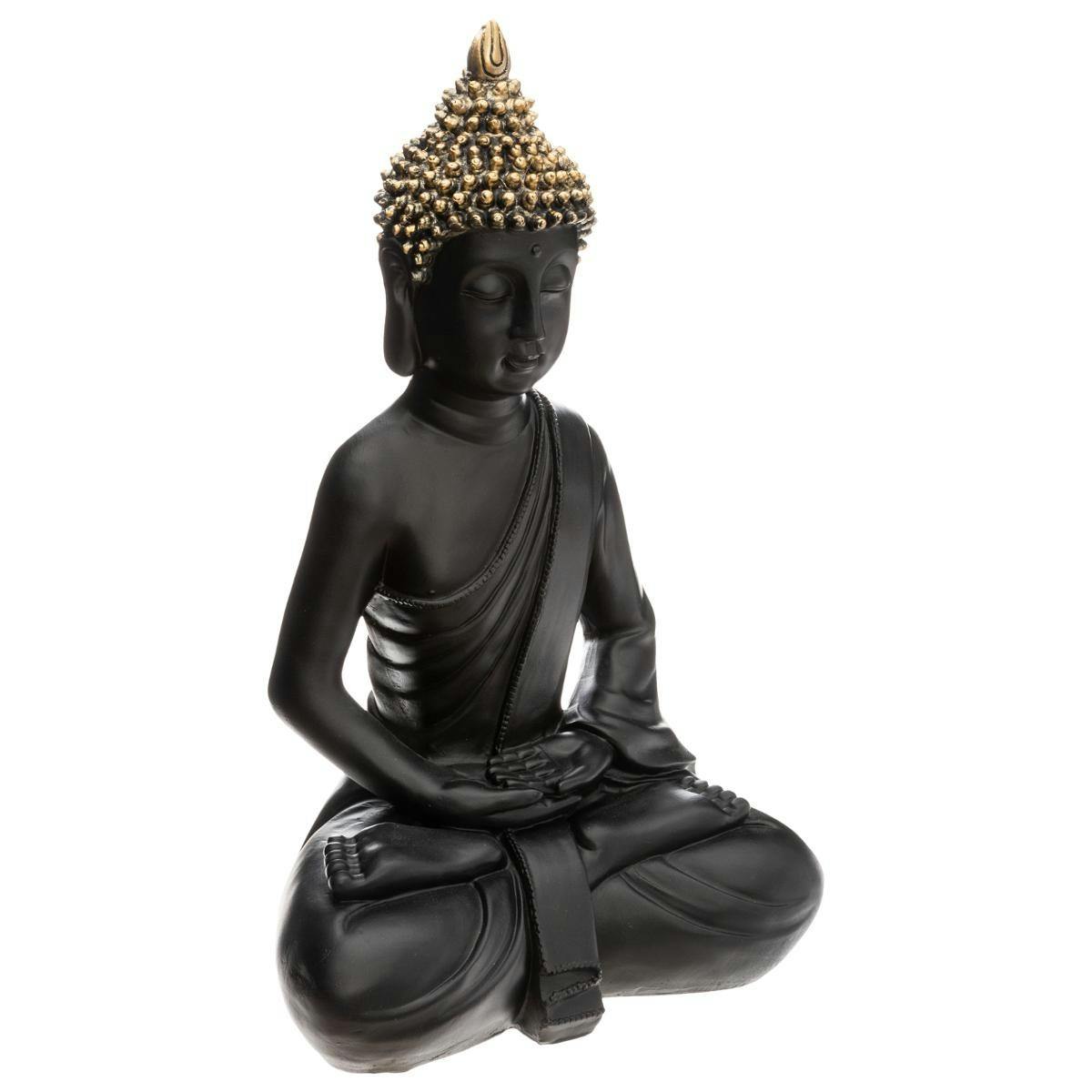 Bouddha assis méditation noir et doré 39,5 cm