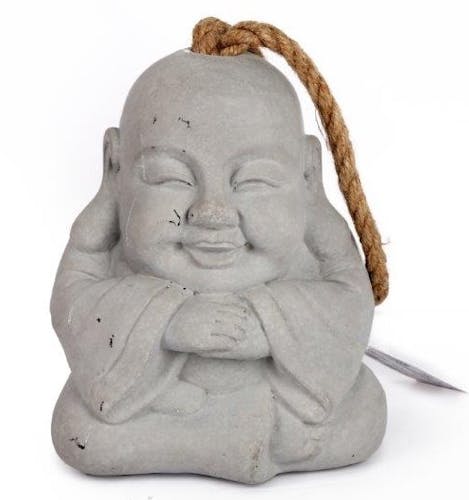 Bouddha bloque-porte en ciment grisé et poignée corde 12.5x10x16cm