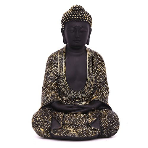Bouddha de la méditation en résine noire et dorée H24cm