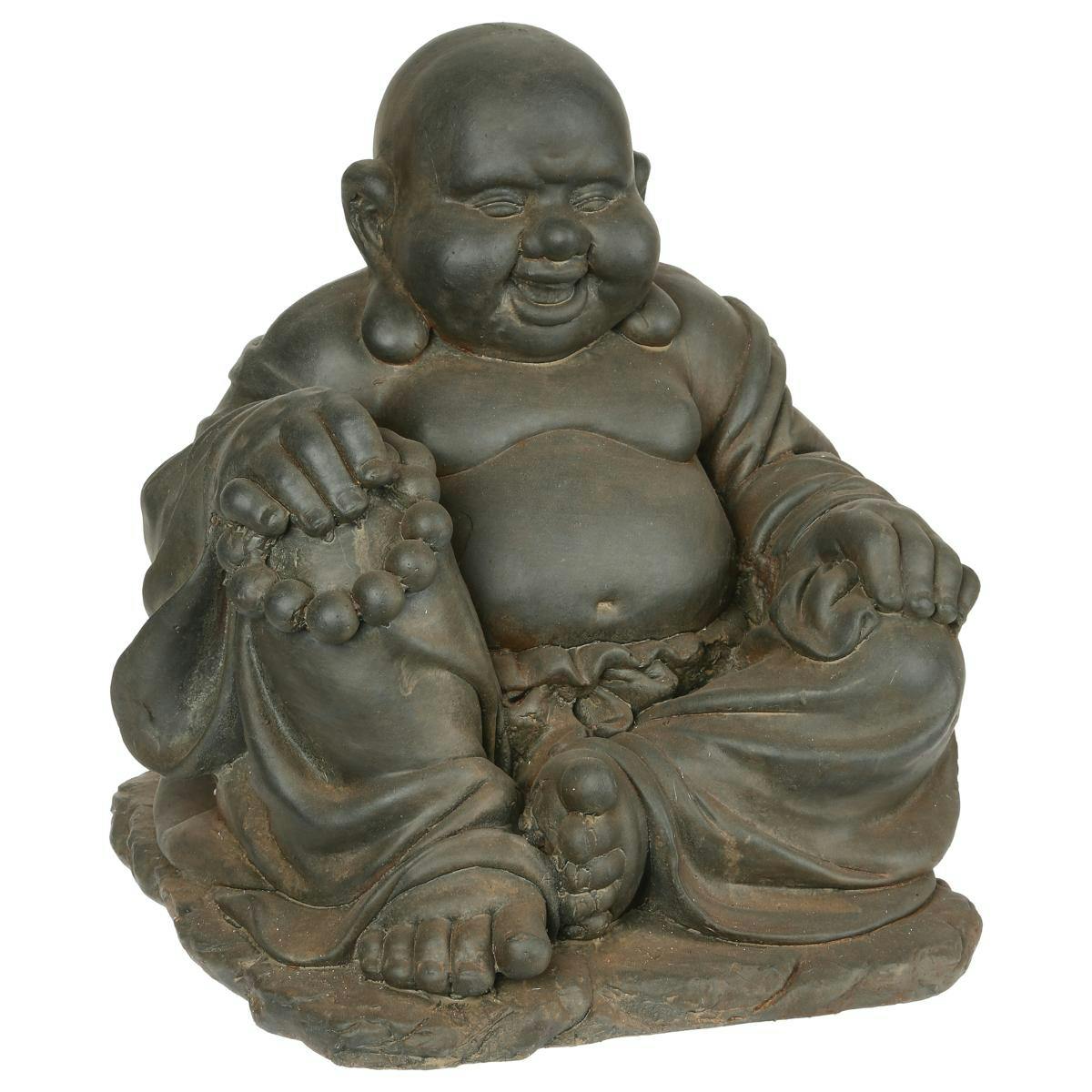Bouddha du Bonheur affichant un large sourire en pierre reconstituée 36,5x35x36,5cm