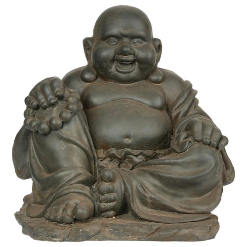 Bouddha du Bonheur affichant un large sourire en pierre reconstituée 36,5x35x36,5cm