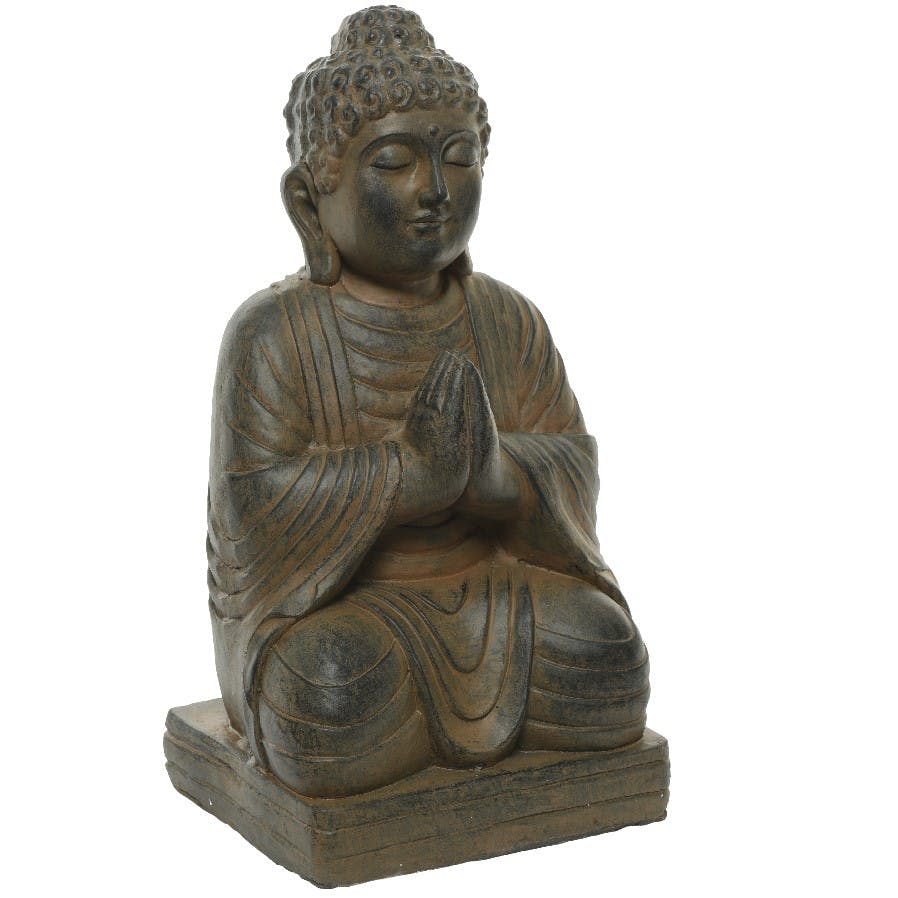 Bouddha en méditation en résine marron blanchi