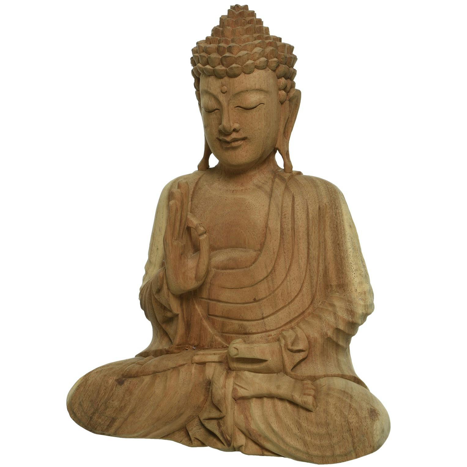 Bouddha en méditation sculpté en bois de suar
