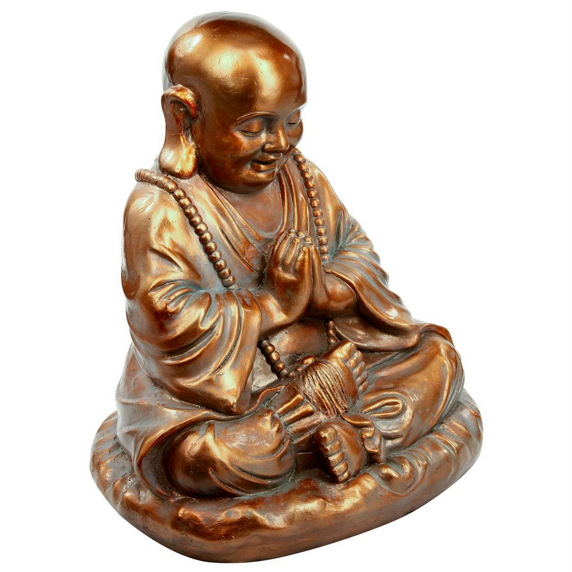 Bouddha en position du Lotus en pierre reconstituée avec finition cuivrée vieil or patiné 48x38xH53cm