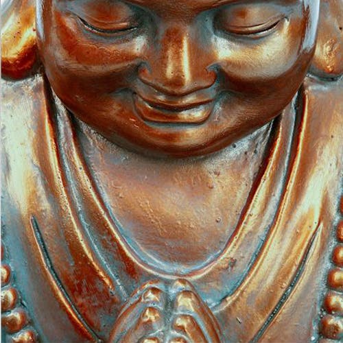 Bouddha en position du Lotus en pierre reconstituée avec finition cuivrée  vieil or patiné 48x38xH53cm | Figurines / Statues | Pier Import