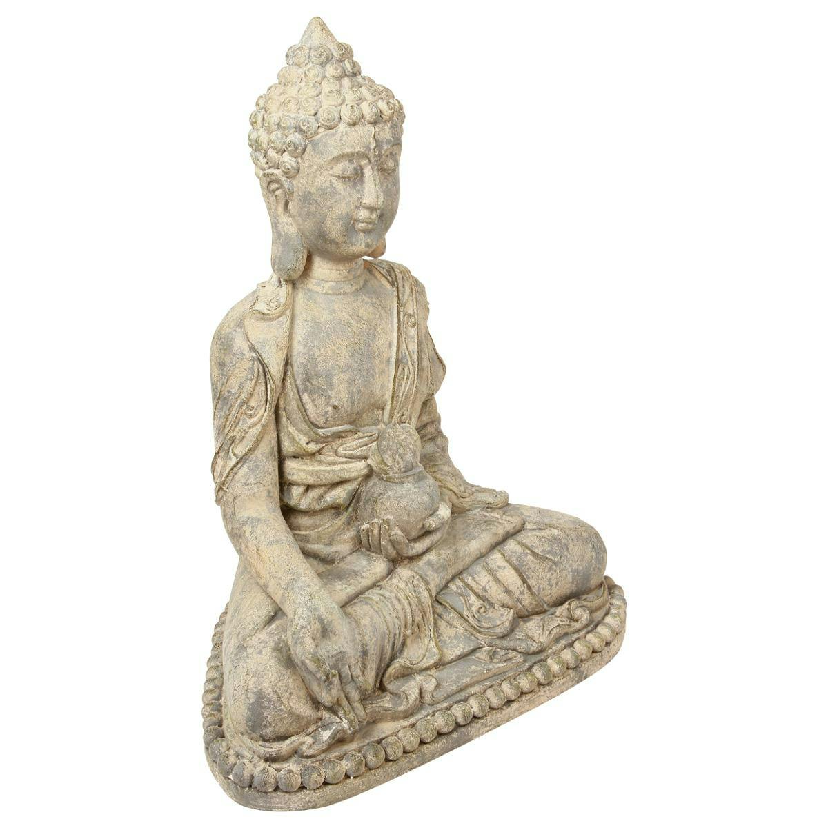 Bouddha en position du Lotus en pierre reconstituée finition blanchie 51x33xH65cm
