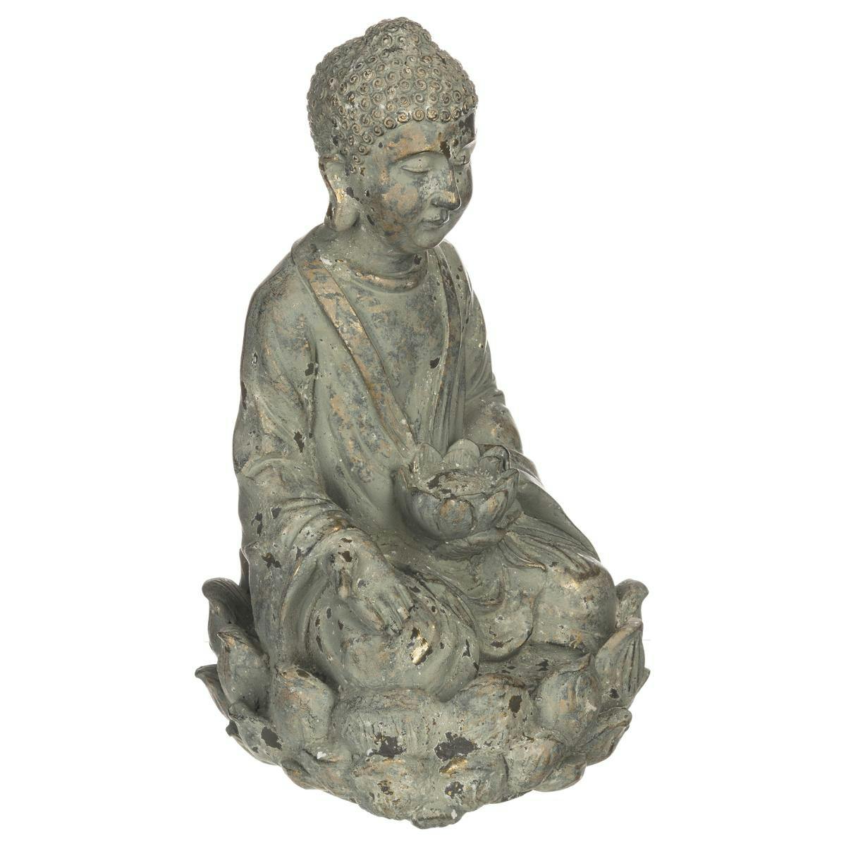 Bouddha Fleur de Lotus façon pierre effet irisé doré 23x33x40cm