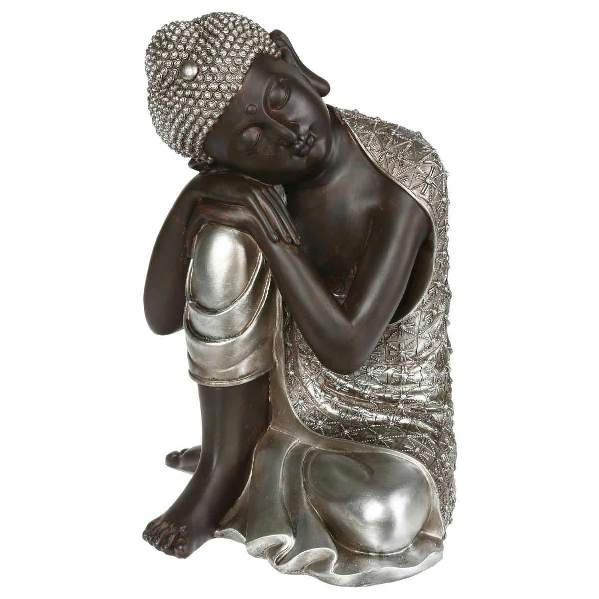 Bouddha penseur en résine marron et argentée 27,5x28,5xH35cm