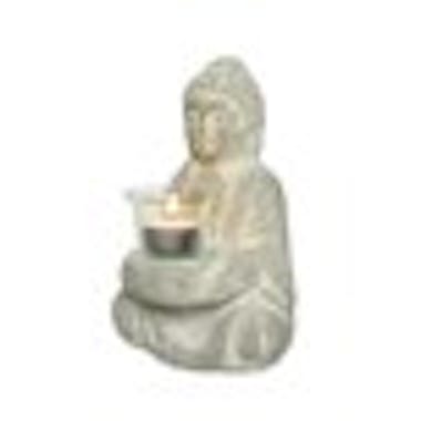 Bouddha photophore en Terre cuite gris blanchi 14x12x20cm