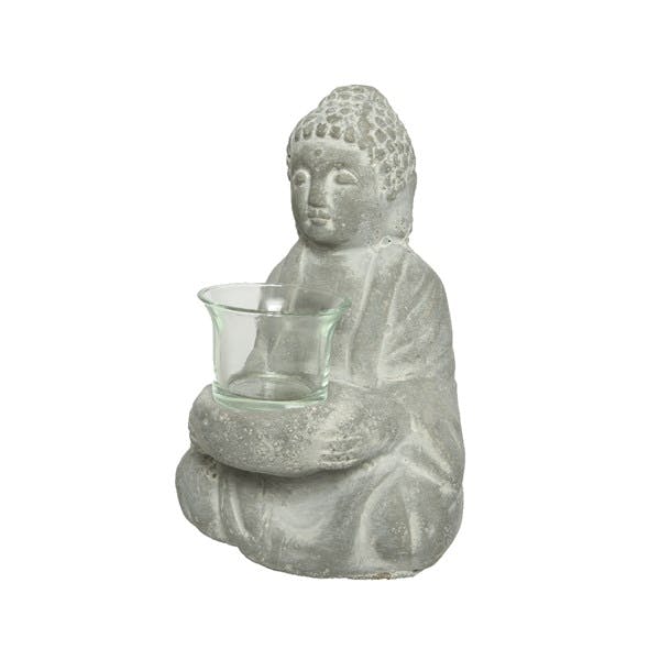 Bouddha photophore en Terre cuite gris blanchi 14x12x20cm