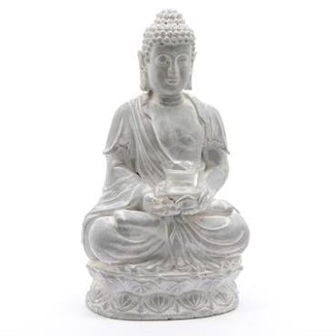  Bouddha photophore en Terre cuite gris blanchi 25x17x45cm