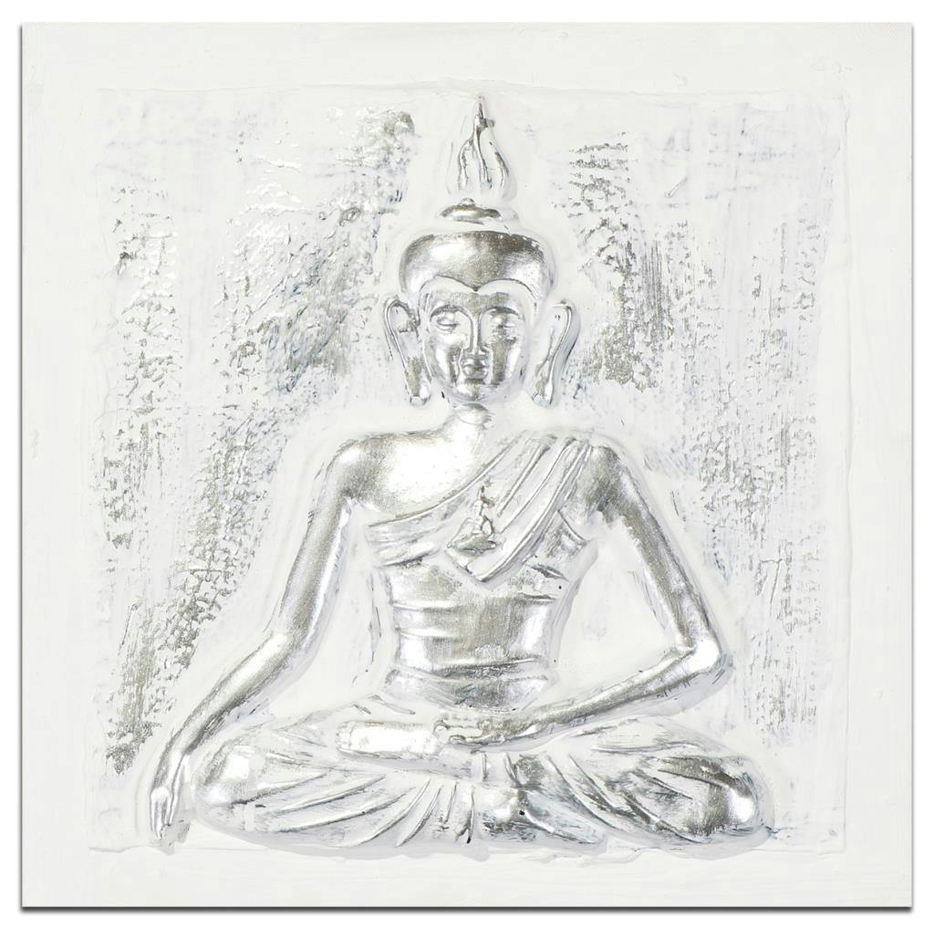 BOUDDHA Tableau Zen 3D carré Blanc Acrylique 30x30