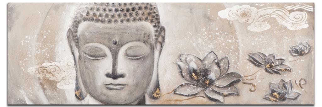 BOUDDHA Tableau Zen 3D panoramique Gris Acrylique 160x60