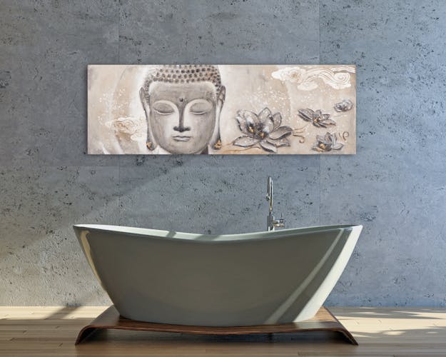 BOUDDHA Tableau Zen 3D panoramique Gris Acrylique 160x60