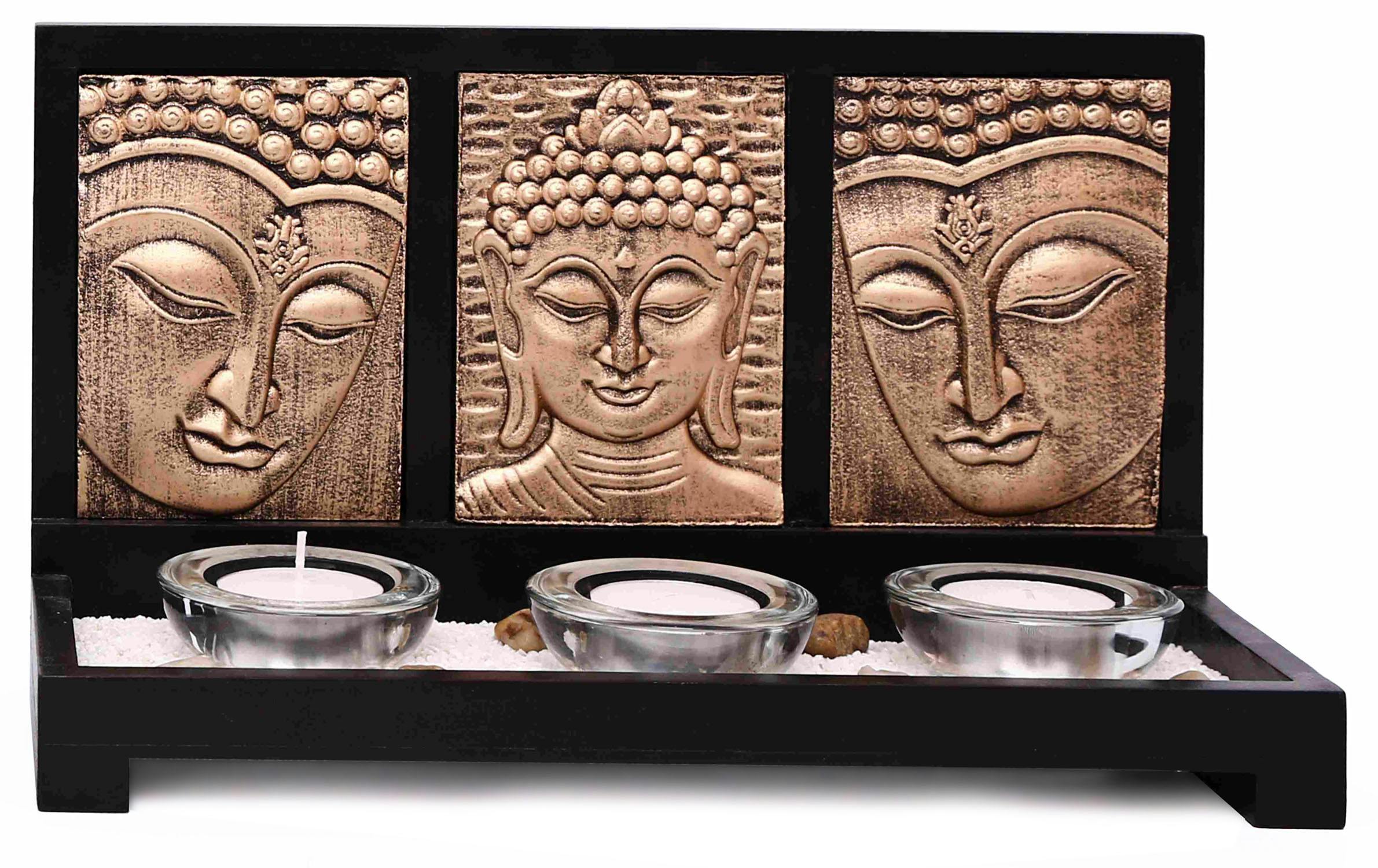 Bougeoir Bouddha doré 3 porte-bougies
