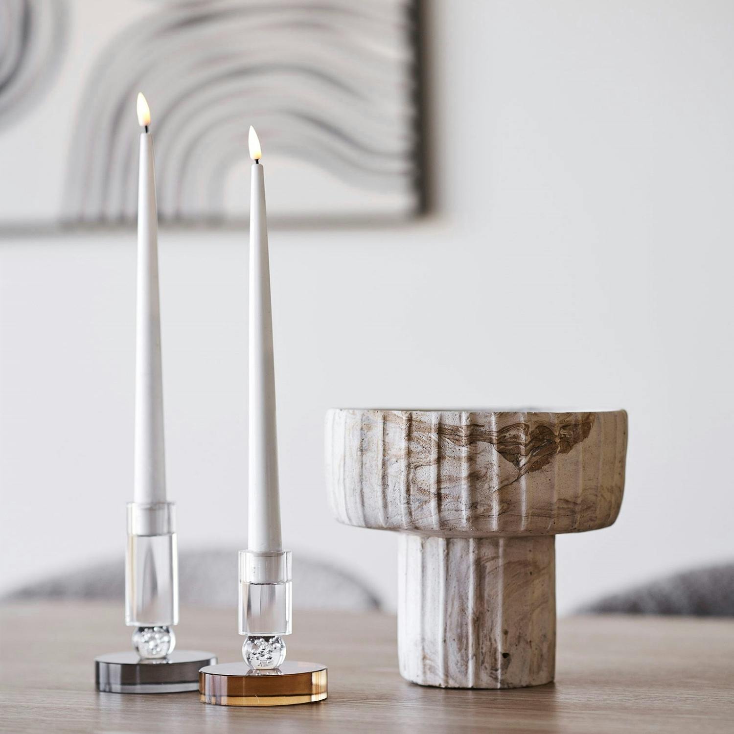 Bougeoir décoratif en verre (1 gris, 1 ambre)