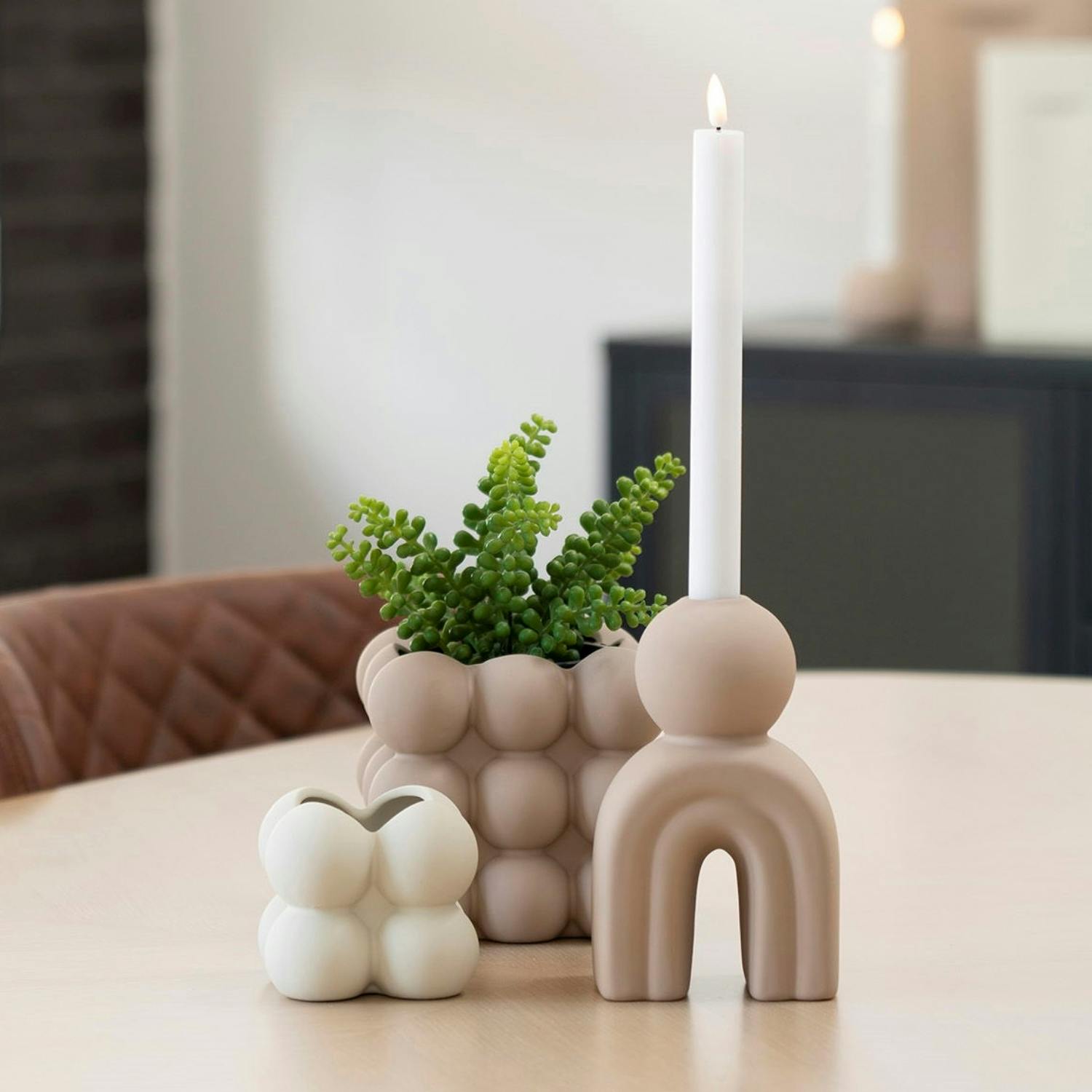 Bougeoir design arche en céramique marron